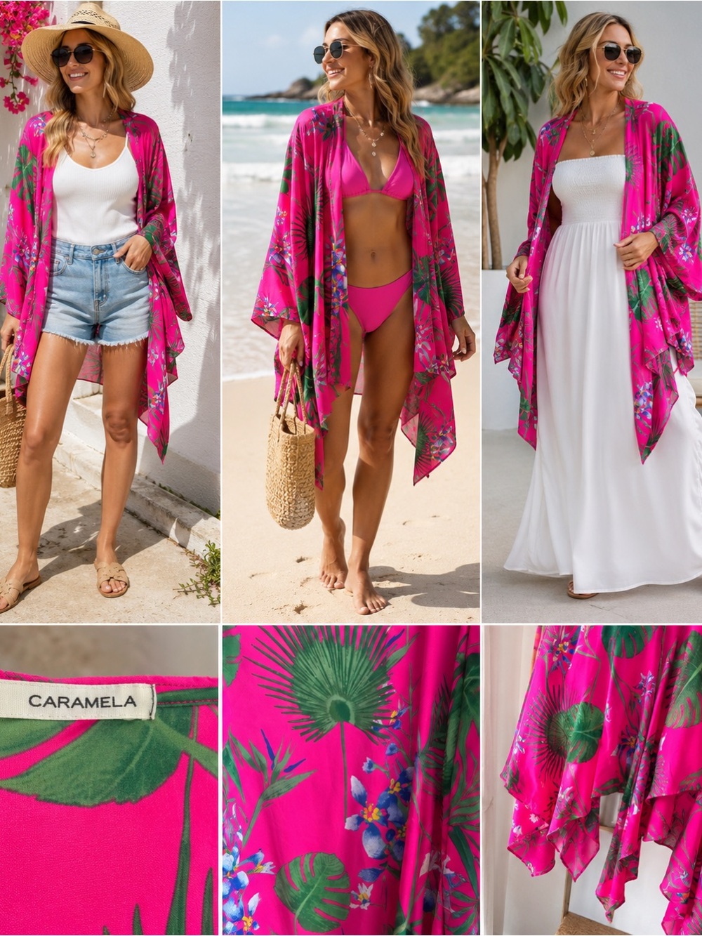 Caramela Fuchsia Tropical Wrap Swim Coverup